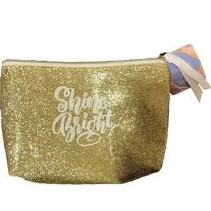 Cosmetic Makeup Zippered Pouch Gold Glitter Sparkle “Shine Bright” S/M - NWT